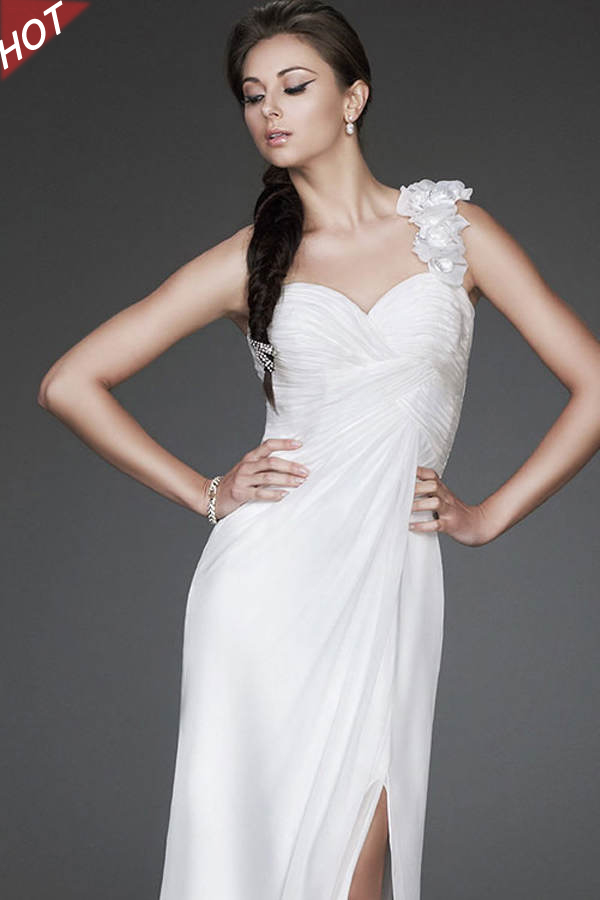 Chic Ivory Long One Strap Bridal Dress Online Sale